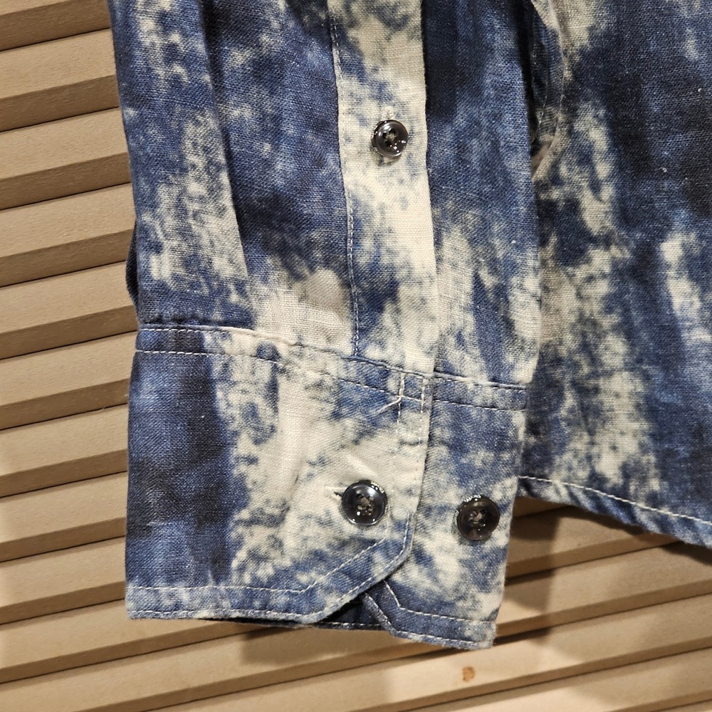 Raffi Mens Pure Linen Blue White Tie Dye Long Sleeve Button Down‎ Shirt Size M - Picture 6 of 11